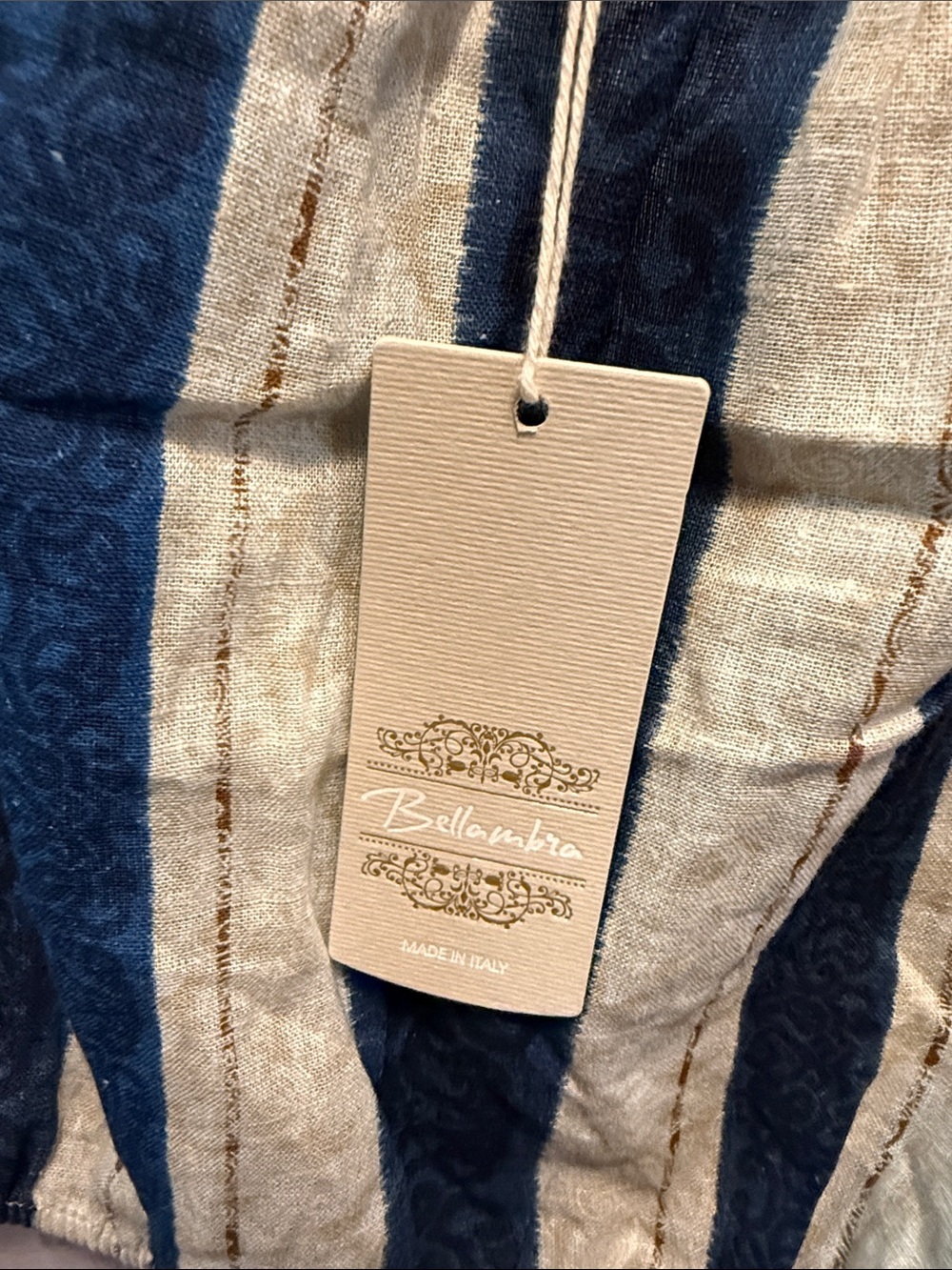 Striped Navy and Cream Off-Shoulder Crop Top - Picture 3 of 8
